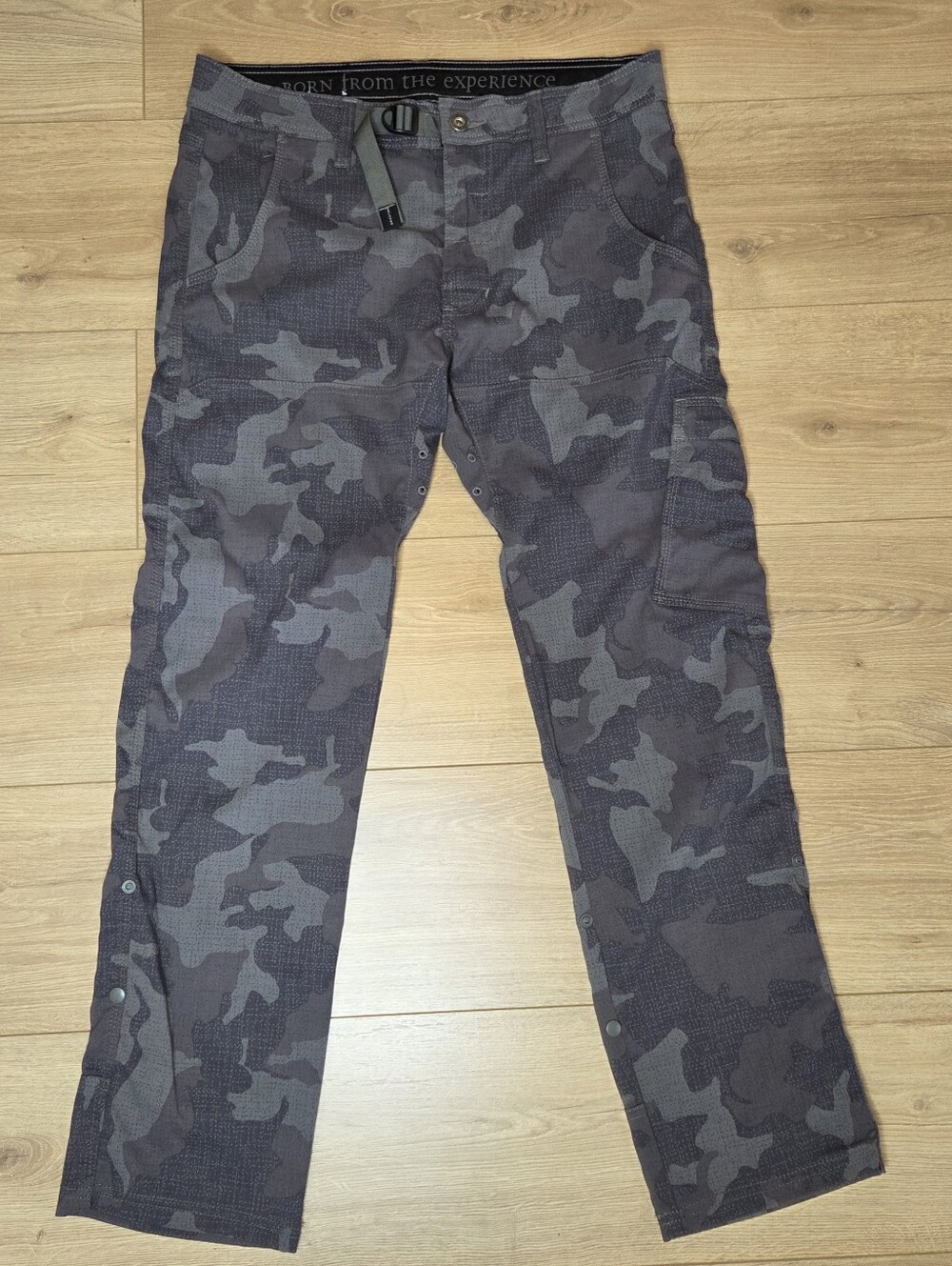 Prana Stretch Zion Pants Men’s 32x30 Straight Leg Gray Camo Hiking Fits 32x28
